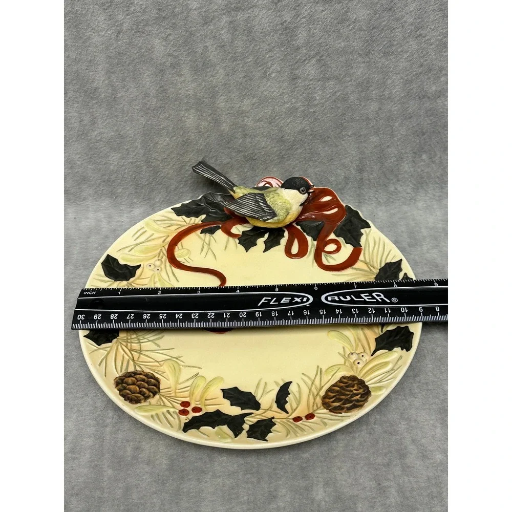 Lenox Winter Greetings Plate Ivory Chickadee 3D Wreath Catherine McClung